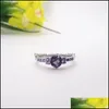 With Side Stones Gemstone Rings Sier Birthstone For Women White Purple Zircon Thin Wedding Ring Drop Delivery Jewelry Dhned