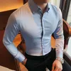 Mens Casual Shirts Autumn Solid Long Sleeve Dress Shirt Men Clothing Simple Slim Form Formal Wear Office Blus Homme Size S4XL 230208