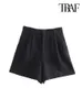 Women's Shorts TRAF Women Fashion Side Pockets Front Darted Bermuda Vintage High Waist Zipper Fly Female Short Pants Mujer Y2302