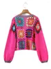 Damesbreien Yenkye vrouwen Rose Pink Plaid Flower Hand Haak Boho Cardigan Vintage Lange Mouw Open Stiksel Vrouwelijke Crop Sweater Knitwear