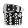 Bälten 2022 Vintage Rhinestone Skull Läderbälten Bred Buckle Belt Cow Skin Strap Kvinnliga jeans Midjeband Kvinnor Bälte G230207