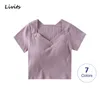 Camiseta para mujer Camiseta para mujer con almohadilla en el pecho Croptop Tops Camiseta con cuello en V Manga corta Sexy Trendy SA12 230207