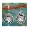 후프 Huggie Moonstone Vintage Pendant Dangle Earring for Womans Waterdrop Round Oval Shape Diamond Elagant Jewelry Gift Delive Dhag5
