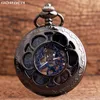 Pocket Watches Bronze Mechanical Hand Wind Watches Roman Siffer Dial Skeleton Mechanical Flip Watch Men Clock With FOB Chain Present Box 230208