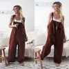 Women's Jumpsuits Rompers Rompers Brand Women Casual Loose Cotton Linen Solid Pockets Jumpsuit Overalls Wide Leg Cropped Pants 230208