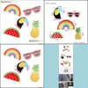 Broches Broches 5Pcs / Set Rainbow Pastèque Corbeau Broche Broche Pour Femmes Catoon Ananas Lunettes De Soleil Émail Revers Collier Ensemble De Mode Bijou Dh58J