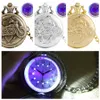 Pocket Watches Bronze Luminous LED Dial Motorcykel Motorcykel Moto Quartz Pocket Watch Chain Carved Steampunk Chain Pocket FOB Watch Clock Gifts 230208