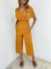 Kobiety Jumpsuits Rompers Lossky Kobiety Jumpsuits Rompers Summer Casual Print Kieszonkowe Kieszonki Kieszonkowe Krótkie rękawie szerokie noga luźne kombinezon 230208