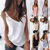 Kvinnors blusar kvinnor tank tops camisoles sommar sexig v-ringad ärmlös blus skjorta elegant solid lös ihålig dam från axel blusa