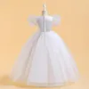 Fille robes manches courtes fleur blanche élégante mode princesse robes de soirée enfants vêtements noël anniversaire robe de mariée