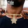 Hiphop pentagram hänge halsband för män kvinnor par fin kvalitet glänsande riktig guldfärg kubik zirkonium fem poäng stjärna charm ins smycken gåvor bijoux