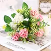 装飾的な花5ヘッドシルクヒドランジー植物牡丹花束結婚式の装飾家の装飾偽のテーブルセンターピース