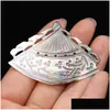 Charms Natural Freshwater Shell Pendant Black Carved Hollow Fan Diy Hairpin Necklace Jewelry Accessory 40X55Mmcharms Drop Deli Dhikp