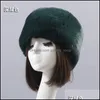 Beanie/Skull Caps Dark Green Flat Dak Fluffy Snow Year Winter Plush Dikke Bont Hat Faux Furry Cap Hoofd Warmer Outdoor Hats Women Gir Dhlk6