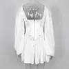 Casual Dresses Yeinchy Women Sexy V Neck Backless Long Lantern Sleeve Folds Zipper White Dress FM6301