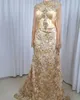 2023 Arabic Aso Ebi Gold Mermaid Prom Adushi Lace in rilievo scintillante Partito Formale Birthing Birthing Gowns Dress Abito ZJ844