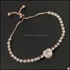 Bangle Women Sier Color Rose Gold Bracelet Zircon Heart Charm Bridal Wedding Fine Jewelry Gift Drop Delivery Bracelets Dhktd