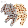 Ensembles de vêtements 0613 Lioraitiin 03 ans bébé garçons filles Halloween tenues à manches longues O cou citrouille imprimé hauts gris pantalon à cordon 230208