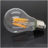 Led-lampen Brelong Dimmbare A60 Retro Edison Filament Licht BB E27 Cob Glas 2W/4W/6W/8W Ac220V Für Weiß Kronleuchter Kristall Drop Del Dh6Zx