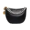 Stella Mccartney Frayme Pequena Bolsa de Ombro com Zíper Frayme Bolsa Feminina de Couro Médio Bolsa Hobo de Designer Feminino Luxo Preto Ouro Logo Medall Purse