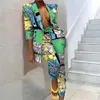 Womens Two Piece Pant Blazer Set Korea Style Colorful Printed Leisure Right Angle Shoulder Tie Dye Suit Outfits 230207