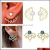 Stud Turquoise Cristal Perle Lotus Teardrop Boucle D'oreille Pour Les Femmes Élégant Sier Plaqué Or Boucles D'oreilles À La Mode Partie De Mariage Bijoux Drop De Dhoy7