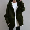 Hoodies Womens Sweatshirts كبير الحجم نساء سستة الخريف أزياء عارضة أغطية أسود مقنعين طويل الأكمام سترة فضفاضة 230208