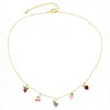 Kedjor Fashion Girl Colorful Zircon Fruit Necklace Creative Cute Cherry Peach Tropical ClaVicle Chain Jewelry