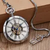 Montres de poche De luxe cuivre argent automatique mécanique montre de poche horloge Fob chaîne montre hommes chiffres romains horloge haute qualité Pocket Watches 230208