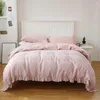 Bedding Sets Simple&Opulence 3Pcs Linen King Size Duvet Cover Bed Set Ruffled Belgian Flax Farmhouse Pillowcase Breathable