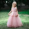 Fille Robes Rose Sans Manches Dentelle Enfants Vêtements Demoiselle D'honneur Filles Robe Enfants Pageant Fête De Mariage Princesse Robes 4-14 Ans Vestidos