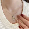 Pendant Necklaces Fashion Sliver Color Necklace Chain Sparkling Yellow Cubic Zirconia Pendant Sweater Necklace Women Choker Wedding Bridal Jewelry G230206