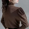 Maglioni da donna Autunno Inverno Stile coreano Slim Manica a sbuffo Camicia con fondo Mezza collo alto T-shirt lavorata a maglia Maglione Donna Pull Femme E925