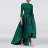 High-Low-Kleid für die Brautmutter, Champagner, für Hochzeitsgäste, Partykleider, Übergröße, elegantes Juwel, Satin, Spitze, 3/4-Ärmel mit Schärpe aus Satin