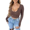 Designer Womens T-shirt Fashion Solid Color Pit Strip U Neck Long Sleeve Bodycon Crop Tops Spring Fall Women Clothing XS-XL