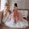 Girl Dresses Poshoot Flower Crystal Feathers First Communion Ball Gown Dress Kids Party Pageant Layered Extra Puffy