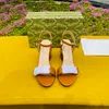 Classic High Heel Sandals Women sexy Open Toe Thick Metallic Laminate Leather Middle heel Sandal Fashion Designer Beach Wedding Office Shoes 7.5cm