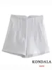 Women's Shorts KONDALA Women Fashion Solid White Front Darts Side Pockets Vintage High Waist Zipper Fly Female Short Pants Mujer Y2302