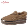 Dress Shoes Aphixta Real Mink Fur Shoes Women Flats Luxury Hand Stitching Winter Shoes Woman Crystals Slip-on Platform Footwear T230208