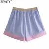 Kvinnors shorts zevity kvinnor mode 3 färger kontrast randig avslappnad varm Bermuda kvinnlig chic elastisk midja sommar pantalon cortos y2302