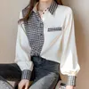 Chemisiers pour femmes Auutmn Femmes Chemises à carreaux à manches longues Office Lady Full Button Up Women-chemisiers