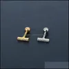 Stud Number 1 Cz Earrings For Women Girl Gold Sier Titanium Steel 5A Flash Zircon Studs Ball Ear Plug Elegant Jewelry Drop Delivery Dhtum