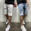 Herren Jeans Sommer Männer Weiß Skinny Ripped Denim Shorts Mode Zerstört Ausgefranst Kurz Lässig Stretch Distressed Knielang Naom22