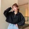 Kvinnor Hoodies Sweatshirts Hoodies Womens Trendy Harajuku Kpop Females Hoodie Street Style Women Sweatshirt Zipper Crop Tops Simple Elastic Midje 230207