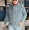 Herrenjacken, Jeansjacke, gewaschen, für Herren, blau, bedruckt, Schnalle hinten, Frühling, Herbst, Safari, Biker, Arbeitskleidung, Vintage-Kleidung