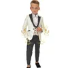 Herenkostuum Jongens Pak Bruiloft Smoking 3 Stuks Ivoor Bloemen Jas Vest Broek Kinderen Aangepaste Set Slim Fit Outfit Mode Etentje Blazer