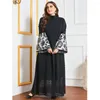 Abbigliamento etnico Abaya Abito lungo da donna musulmana Dubai Taglie forti Colletto alla coreana Patchwork Arabo Jilbab Medio Oriente Festa da sera Pizzo floreale