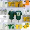 Film Vintage 27 Catfish Hunter Maglie da baseball cucite 33 Jose Canseco 34 Rollie Fingers 1981 Pullover giallo verde bianco