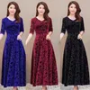 Casual Kleider Mode Printted Samt V-ausschnitt Langarm Für Frauen Vintage Plus Größe A-linie Winter Weibliche Party Mid Länge kleid