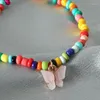 Anklets Boho Butterfly Anklet na kostce dla kobiet urok kolorowe koraliki bombki bransoletki krystaliczne pedant biżuteria łańcucha akrylowego